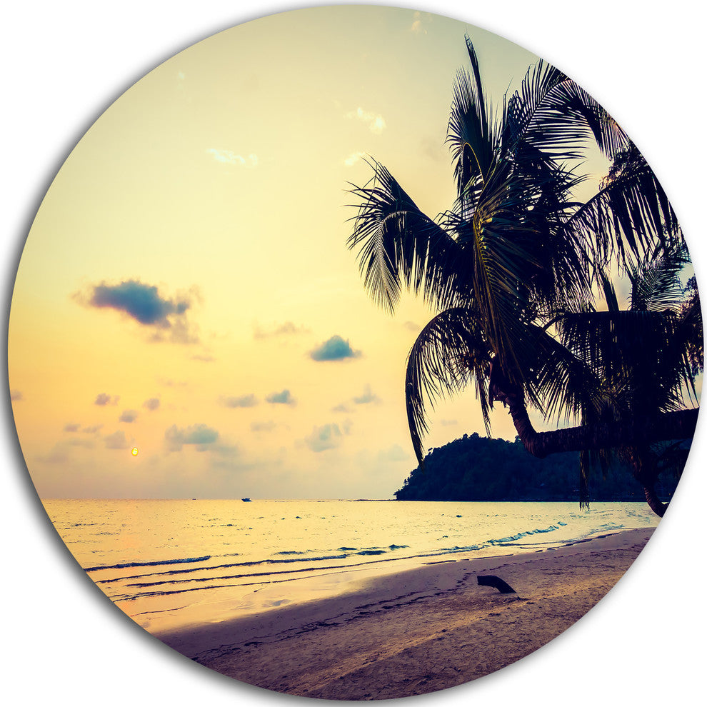 Silhouette Coconut Tree, Seashore Disc Metal Artwork, 23"