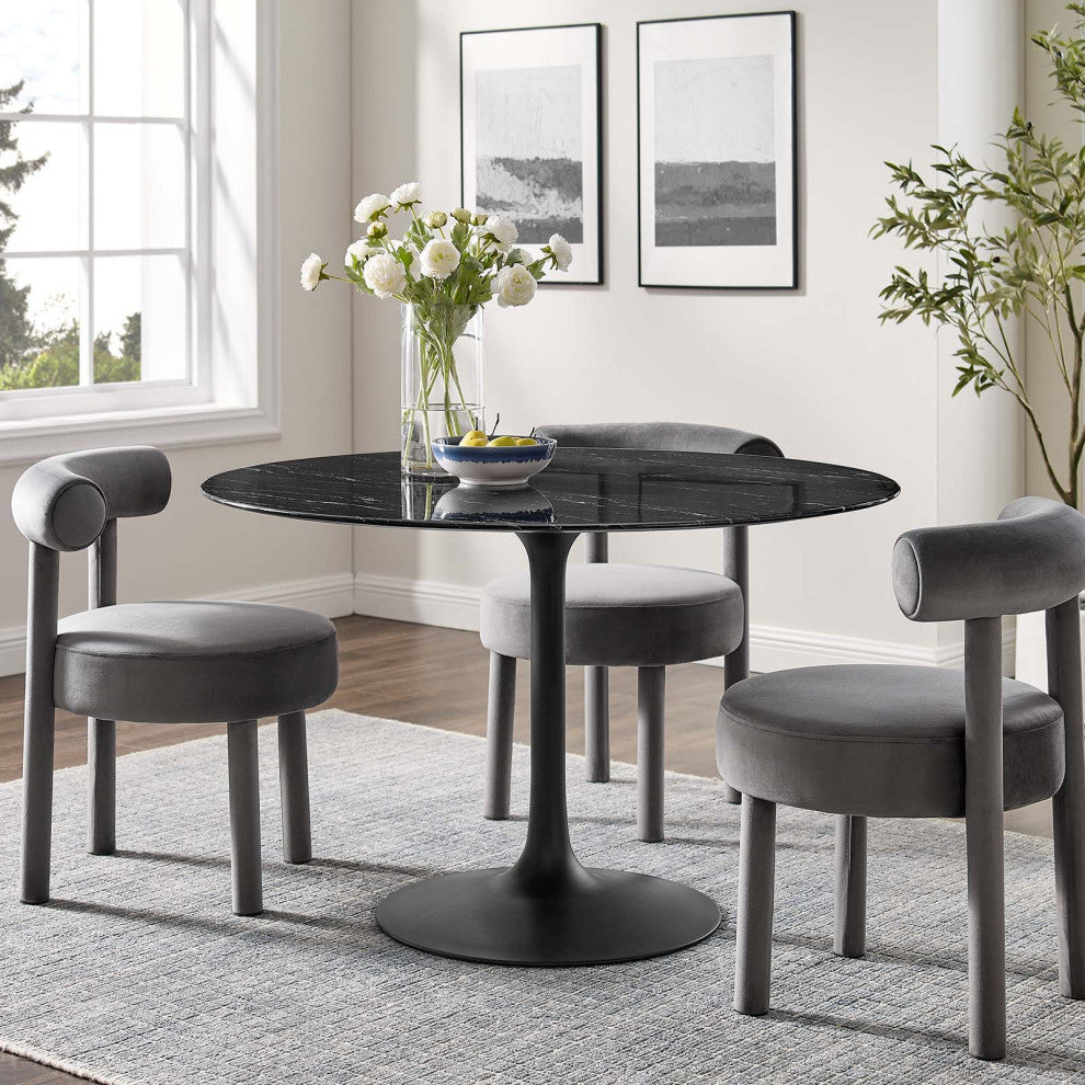 Modway Lippa 47" Artificial Marble Dining Table, Black Black
