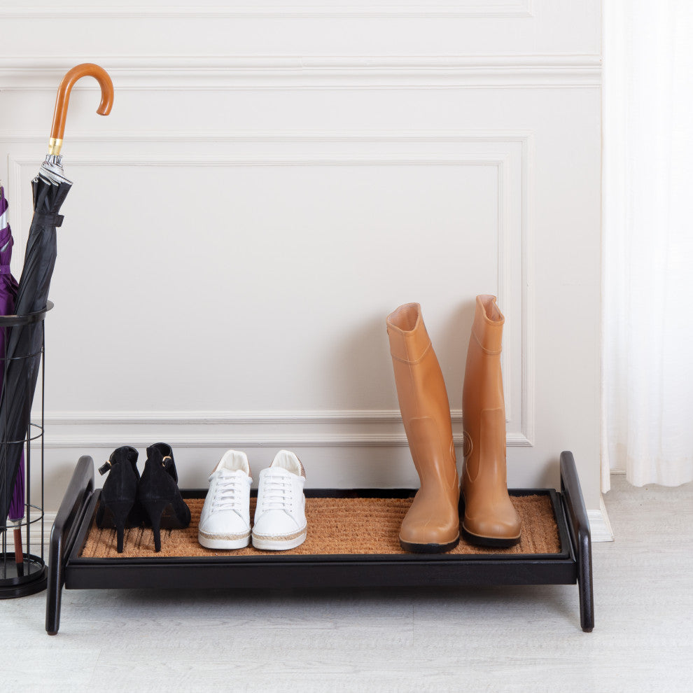 Single-Tier Black Stand With 3-Pair Rubber Boot Tray Rectangle Ripple