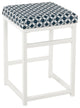 Metal Counter Stool with Fabric Upholstered Geometric Pattern Seat, White & Blue
