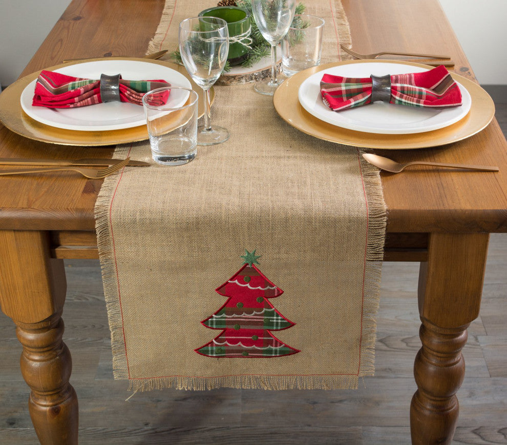 DII Embroidered Tree Burlap Table Runner