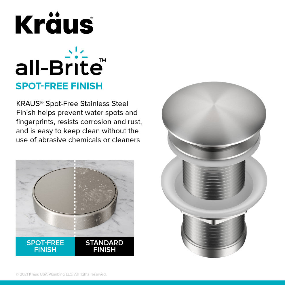Pop Up Drain, Spot Free Stainless Steel