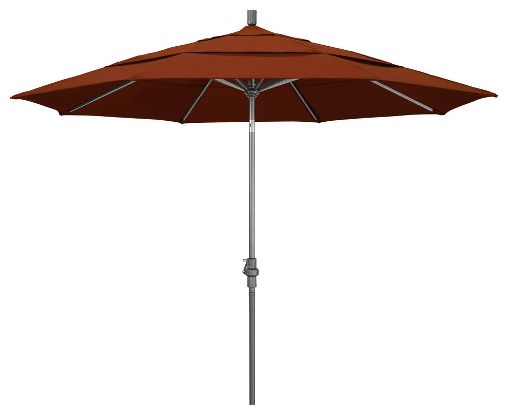 11' Grey Collar Tilt Crank Aluminum Umbrella, Pacifica, Brick