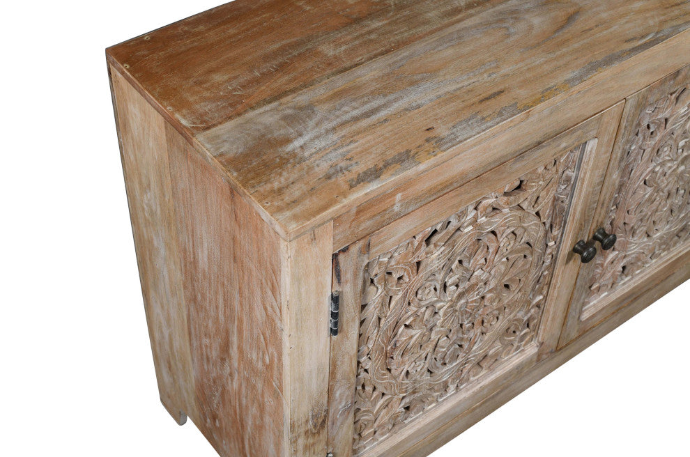 Carter Weatherly 4-Door Mango Solid Wood Media Cabinet, Natural