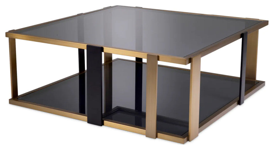 Square Black Glass Coffee Table, Eichholtz Clio