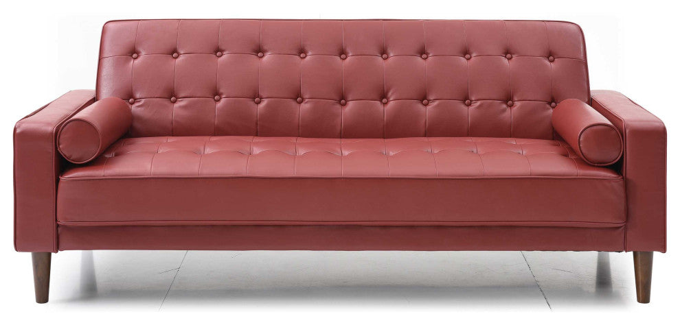 Andrews 85 in. W Flared Arm Faux Leather Straight Sofa, Red