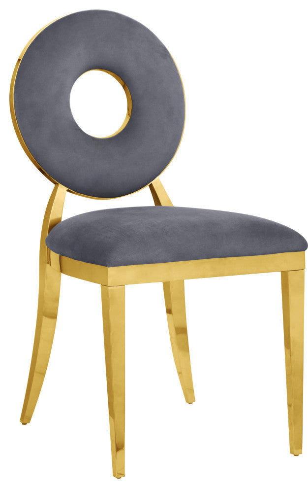 Carousel Upholstered Dining Chair, Set of 2, Gray Velvet, Gold Finish