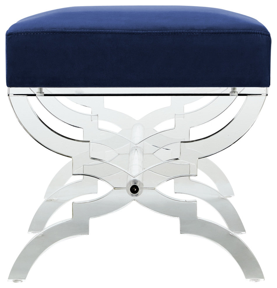 Enzo Velvet Acrylic X-Leg Bench, Navy