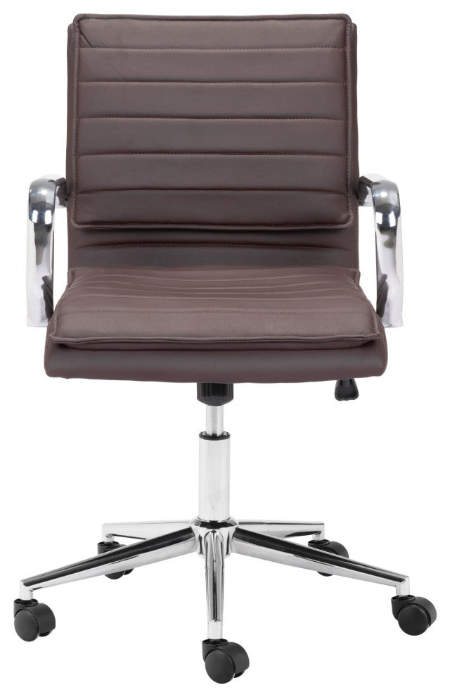 Computer Chair, Faux Vinyl Leather, Steel, Brown Black, Chrome, Business Office
