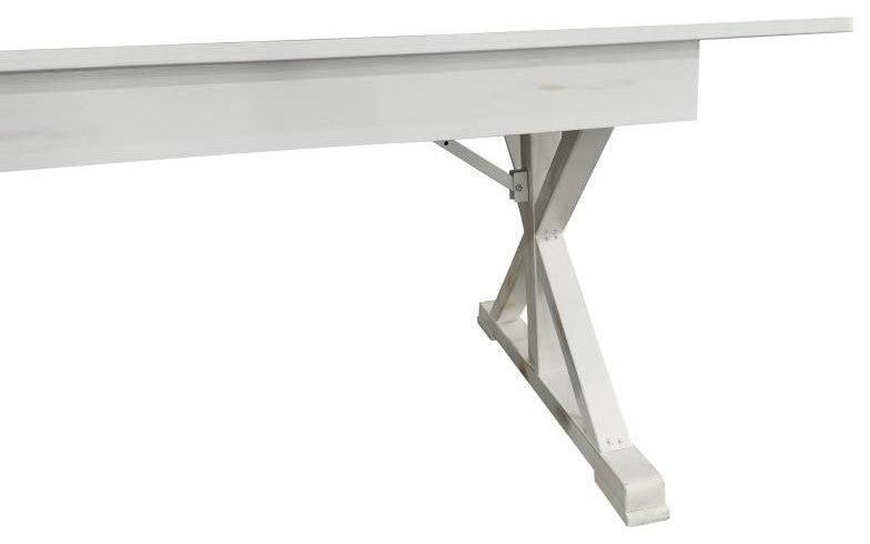 HERCULES 7' x 40" Rectangular Solid Pine Farm Table with X Legs, Antique Rustic White