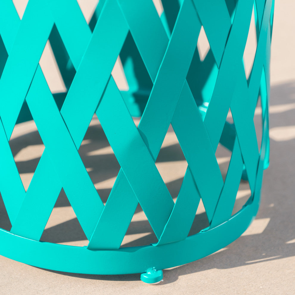 GDF Studio Ellen Outdoor Patio Iron Side Table, Matte Teal, 14"