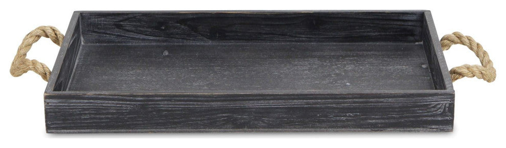 Black Wooden Tray With Rope Handles