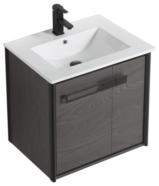 Oakville Wall Mount Bathroom Vanity, Black Coal Oak, 24", Black Hardware