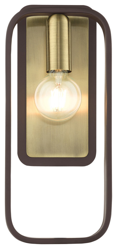 Bronze With Antique Brass Accents Mid Century Modern, Geometric, Single Sconce