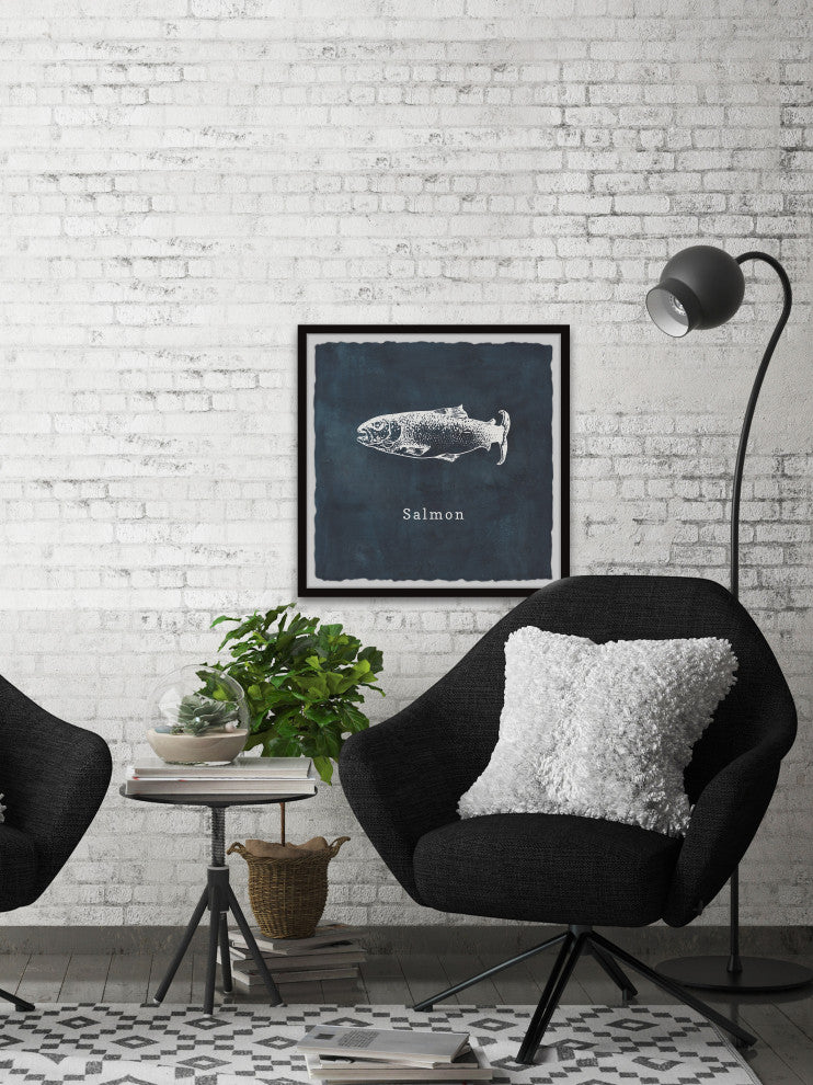 "Salmon in Blue" Framed Painting Print, 18x18