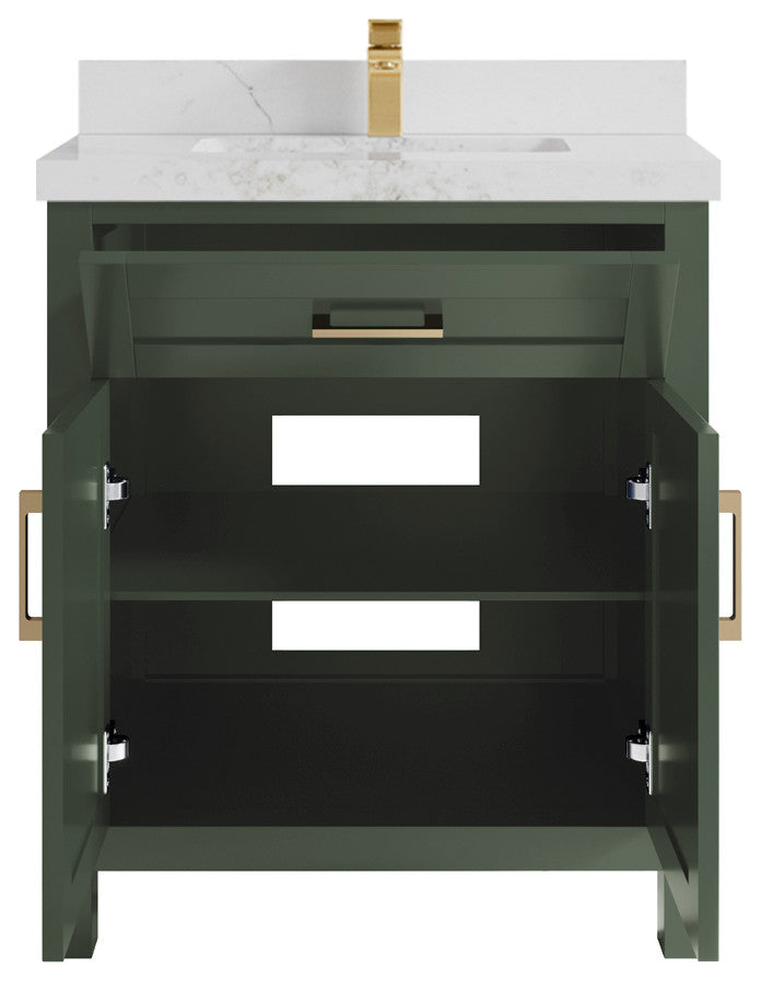 Cambridge 30 Single Sink Bath Vanity in Pewter Green 2" Calacatta Nuvo