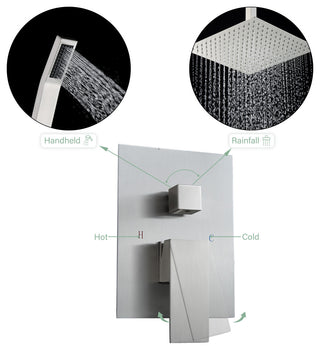 Concealed Ceiling Shower Head With Handheld Shower, Hose and Arm, Brushed Nickel