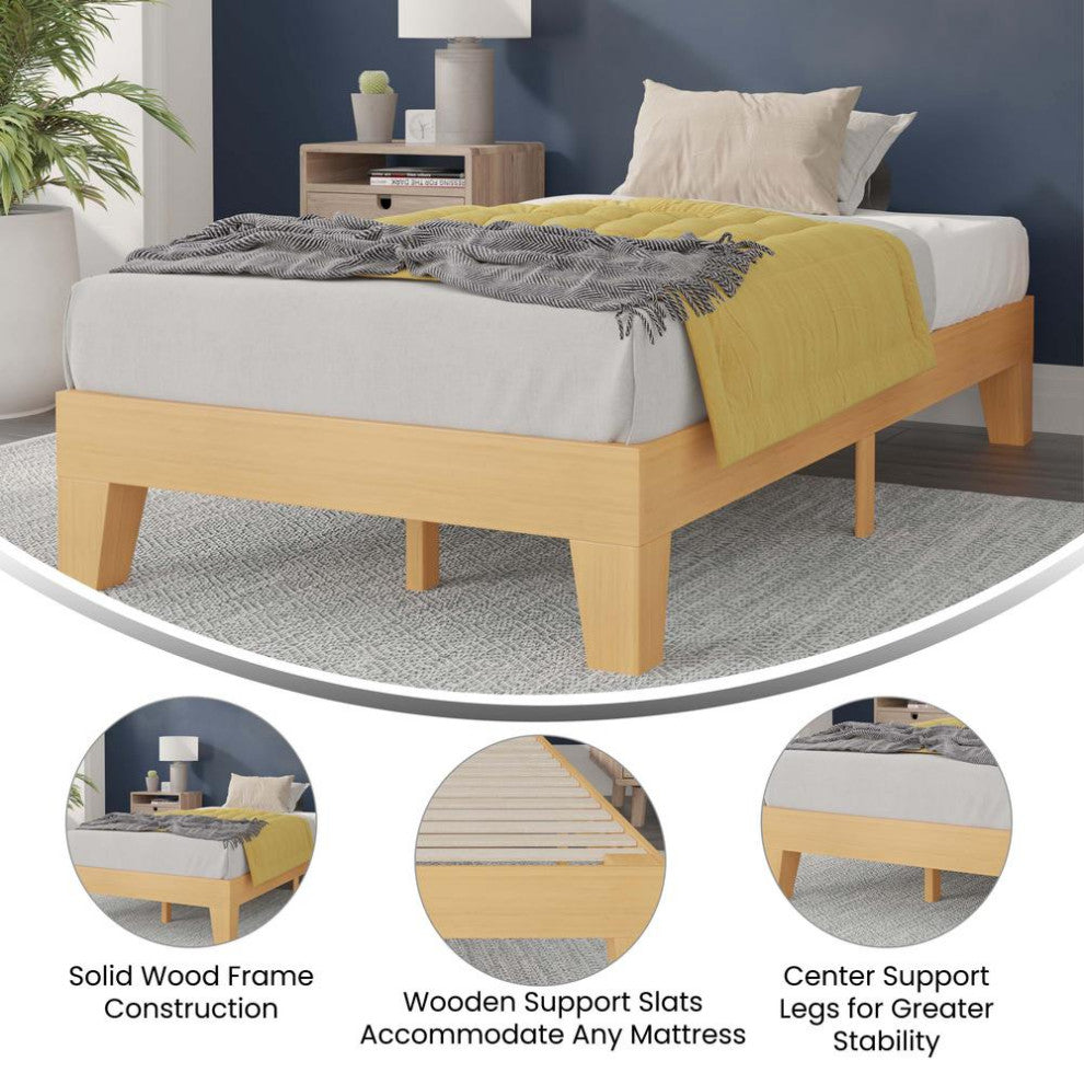 Evelyn Wood Platform Bed with Wooden Support Slats, No Box Spring Required, Natural, Twin