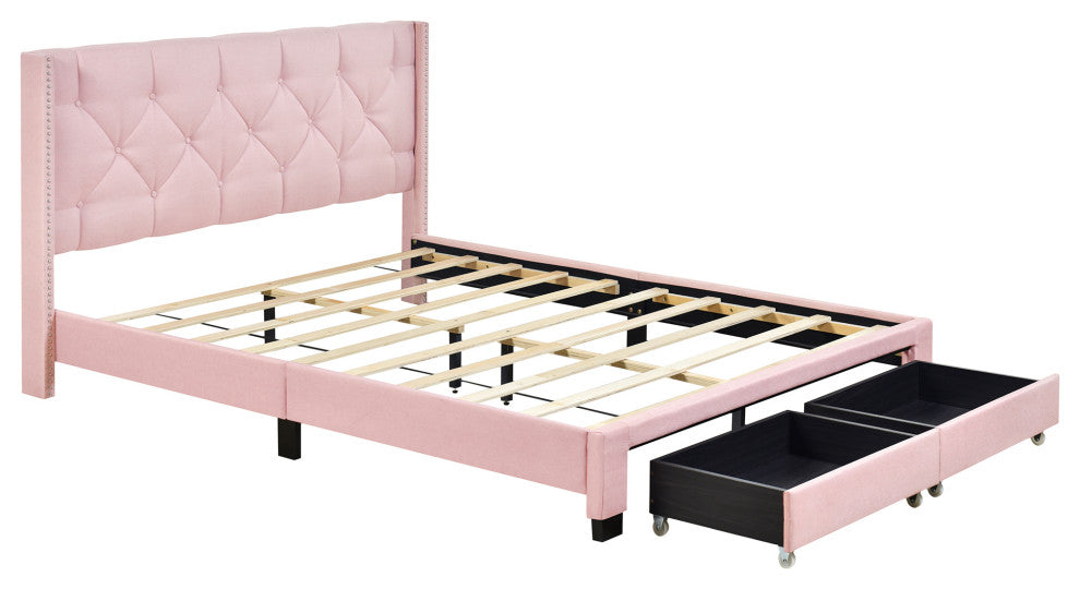 Gewnee Queen Size Storage Bed Linen Upholstered Platform Bed