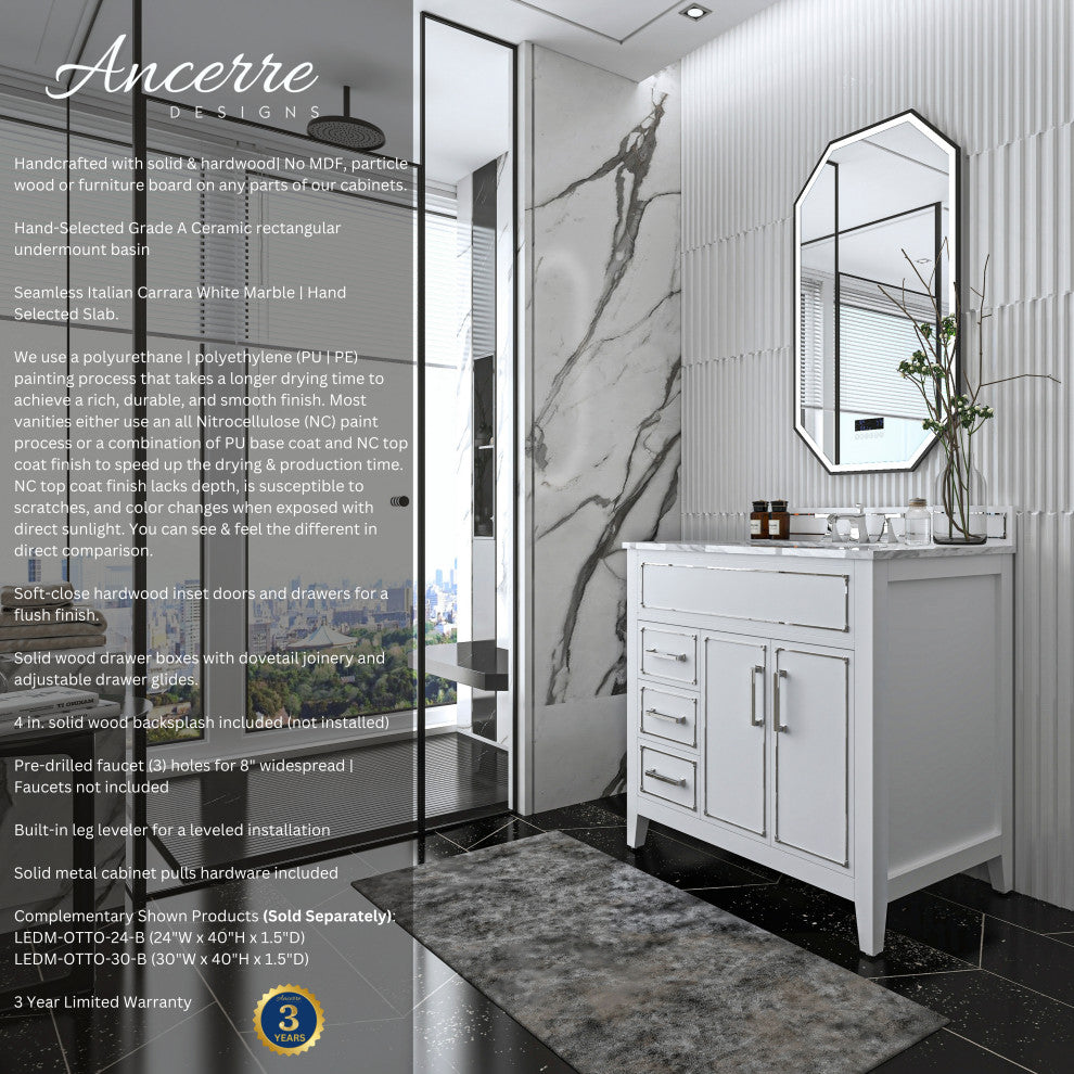 Aspen Bathroom Vanity Set, White, 36"