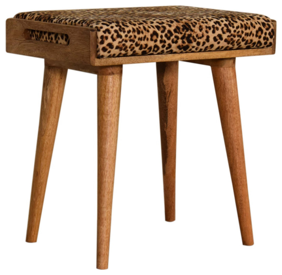 Leopard Velvet Tray Style Footstool