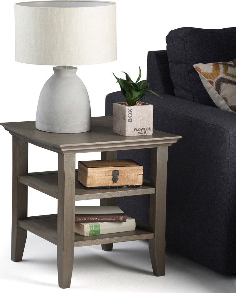 Acadian Solid Wood 19" Square Rustic End Table, Farmhouse Gray