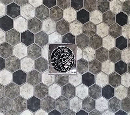 Square Shower Drain, Turtle Design , Replacement for Cal Faucets