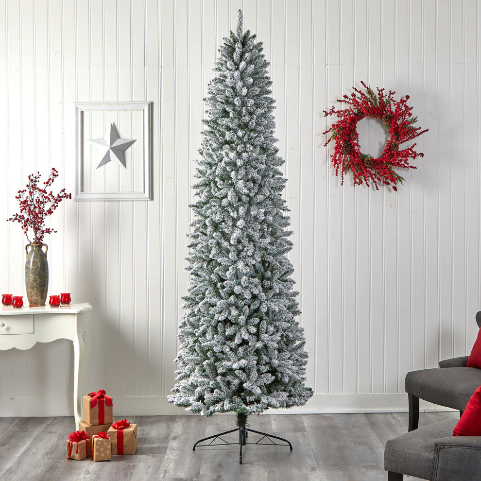 9ft. Slim Flocked Montreal Fir Artificial Christmas Tree