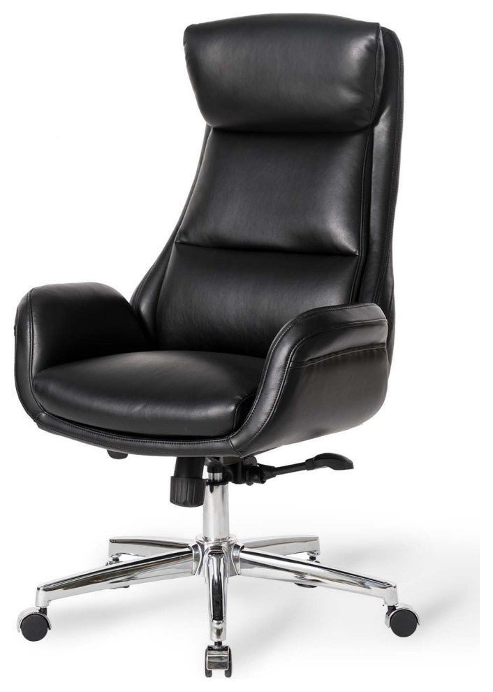 Mid-Century Modern Air Leatherette Adjustable Swivel High Back Office, Black
