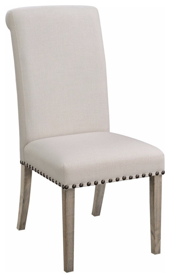 Benzara BM163804 Rolled Back Parson Dining Chair, White, Set of 2