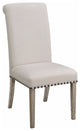 Benzara BM163804 Rolled Back Parson Dining Chair, White, Set of 2