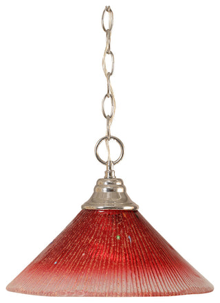 Chain Hung Pendant In Chrome, 12" Raspberry Crystal Glass