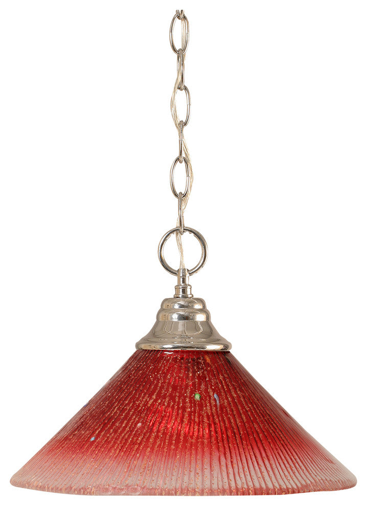 Chain Hung Pendant In Chrome, 12" Raspberry Crystal Glass