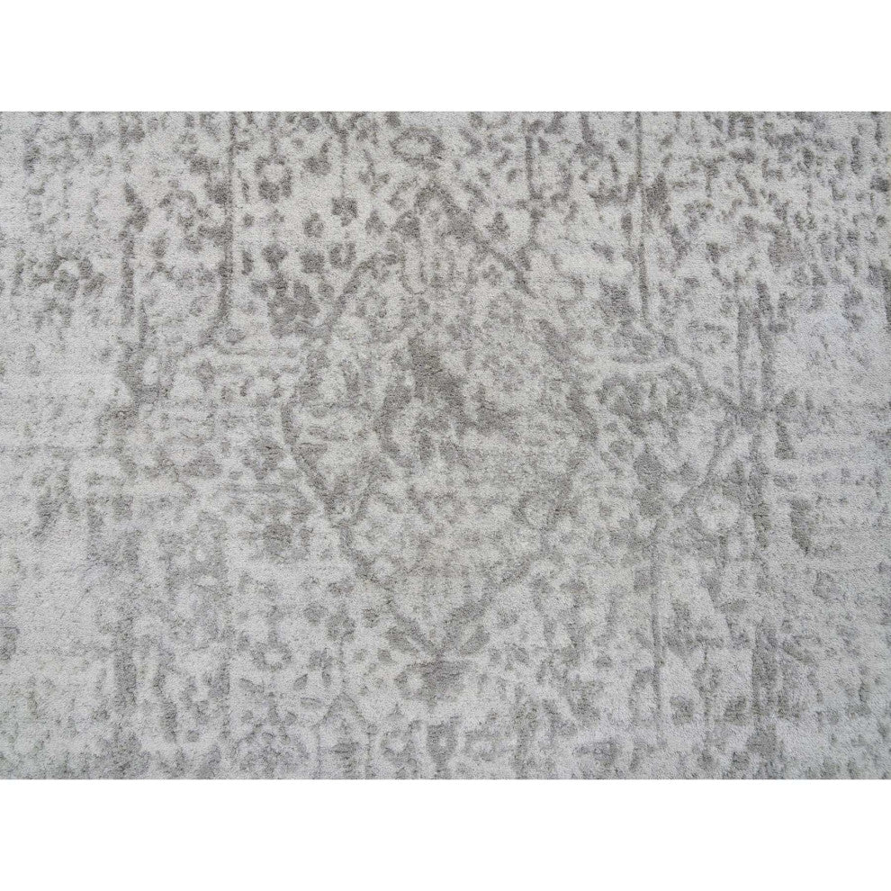 Gray Wool and Silk Broken Persian Design Hand Knotted XL Runner Rug, 2'7"x20'0"