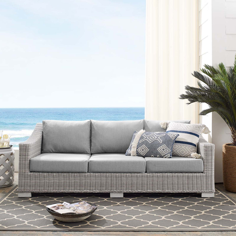 Lounge Sofa, Sunbrella, Rattan, Wicker, Gray, Modern, Outdoor Patio Cafe
