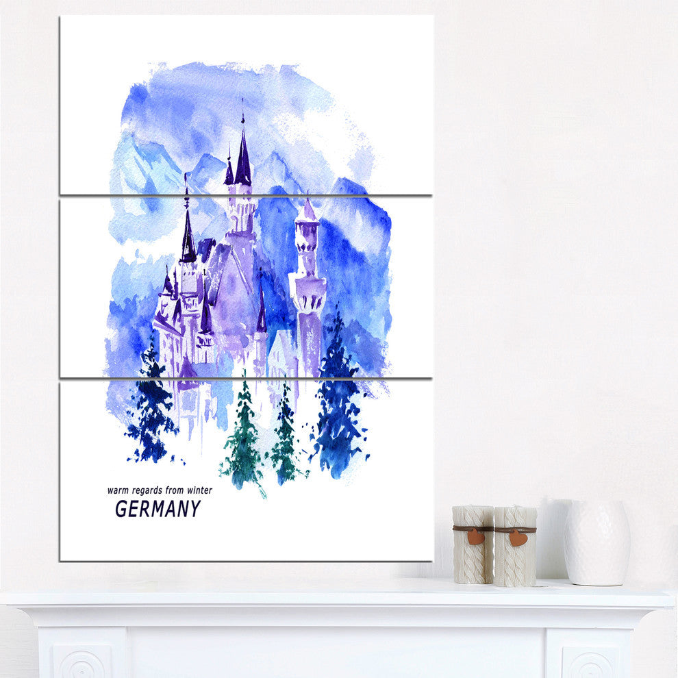 "Germany Watercolor Landscape" Painting Metal Wall Art, 3 Panels, 28"x36"