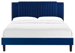 Zahra Channel Tufted Performance Velvet Twin Platform Bed, Navy