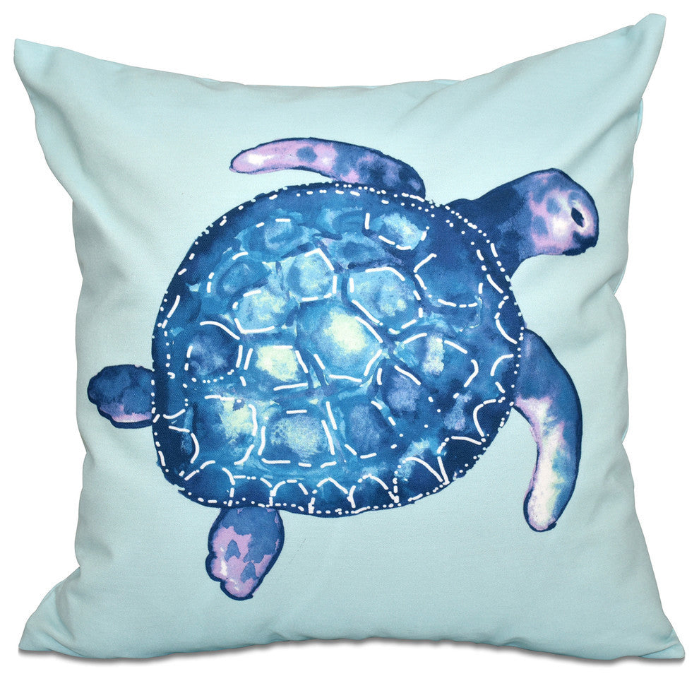 Sea Turtle, Animal Print Outdoor Pillow, Aqua, 18"x18"