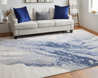 Takara Modern Abstract, Blue/Gray/Ivory, 7'9"x10' Area Rug