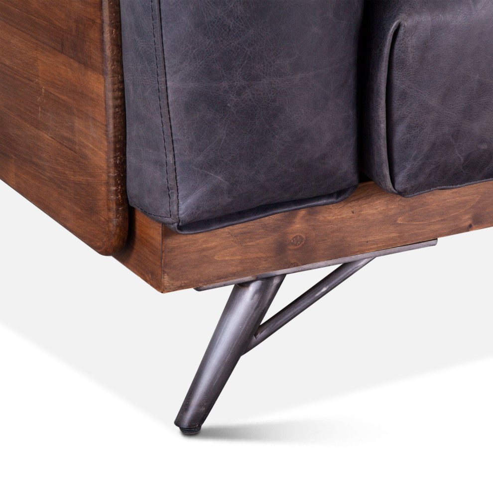 Chiavari Mid Century Antique Ebony Leather Sofa