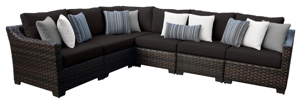 kathy ireland River Brook 6 Piece Wicker Patio Furniture Set, Onyx
