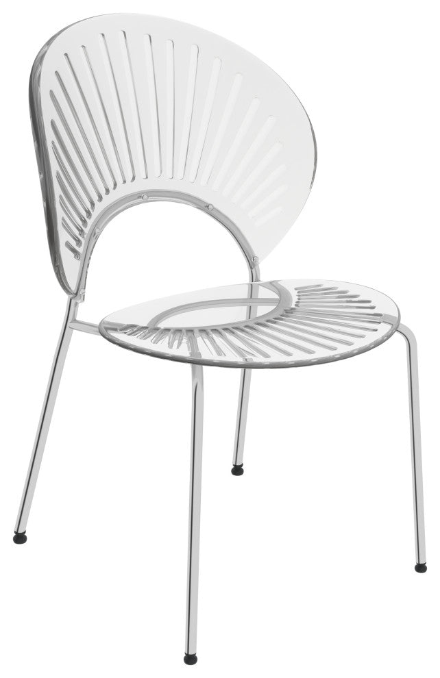 Opulent Plastic Dining Side Chair, Chrome Base Set of 4, Clear