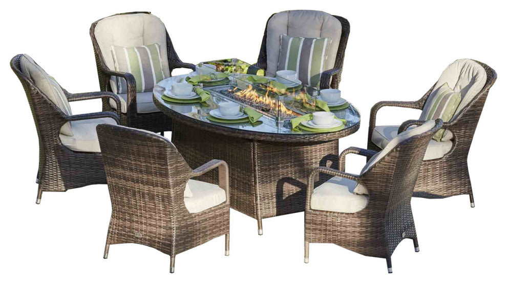 Direct Wicker 6 Seat Oval Fire Pit Dining Table With Eton Chair
