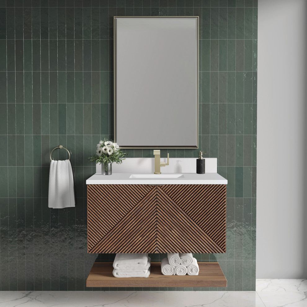 James Martin Marcello Bath Vanity, Chestnut, 36", White Zeus, Single-Hole