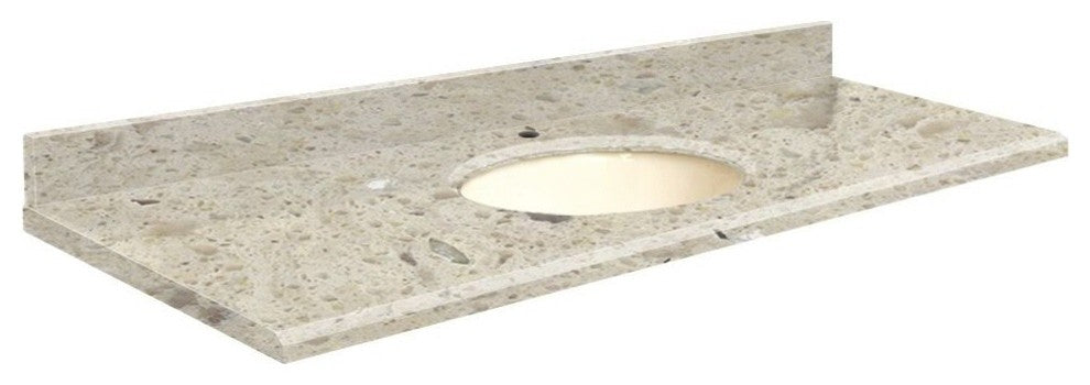 Quartz 61"x22" Vanity Top, Single Faucet Hole, Carmel, Biscuit Bowl