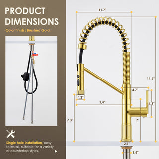 Nette Single-Handle Kitchen Faucet With Pull Down Sprayer, Brushed Gold