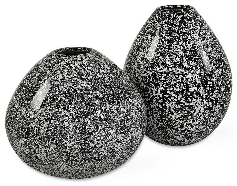 Uttermost 18097 Cosmic 10" Tall Ceramic Vase - Set of 2 - Black / White