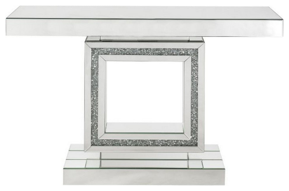 Benzara BM261701 Console Table With Mirror Frame and Square Open Base, Silver