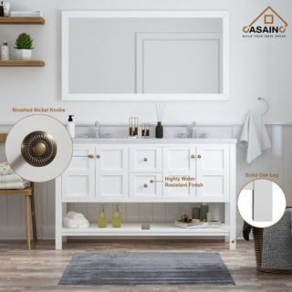 CASAINC 60" Marble Top Luxury Double Sink Bathroom Vanity, White