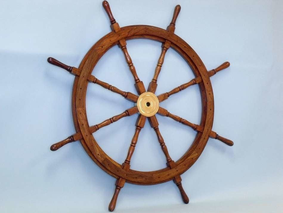 Model Ship Wheel, Brass and Wood, Large, 48"